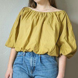 Free People Green Bubble Peasant Top